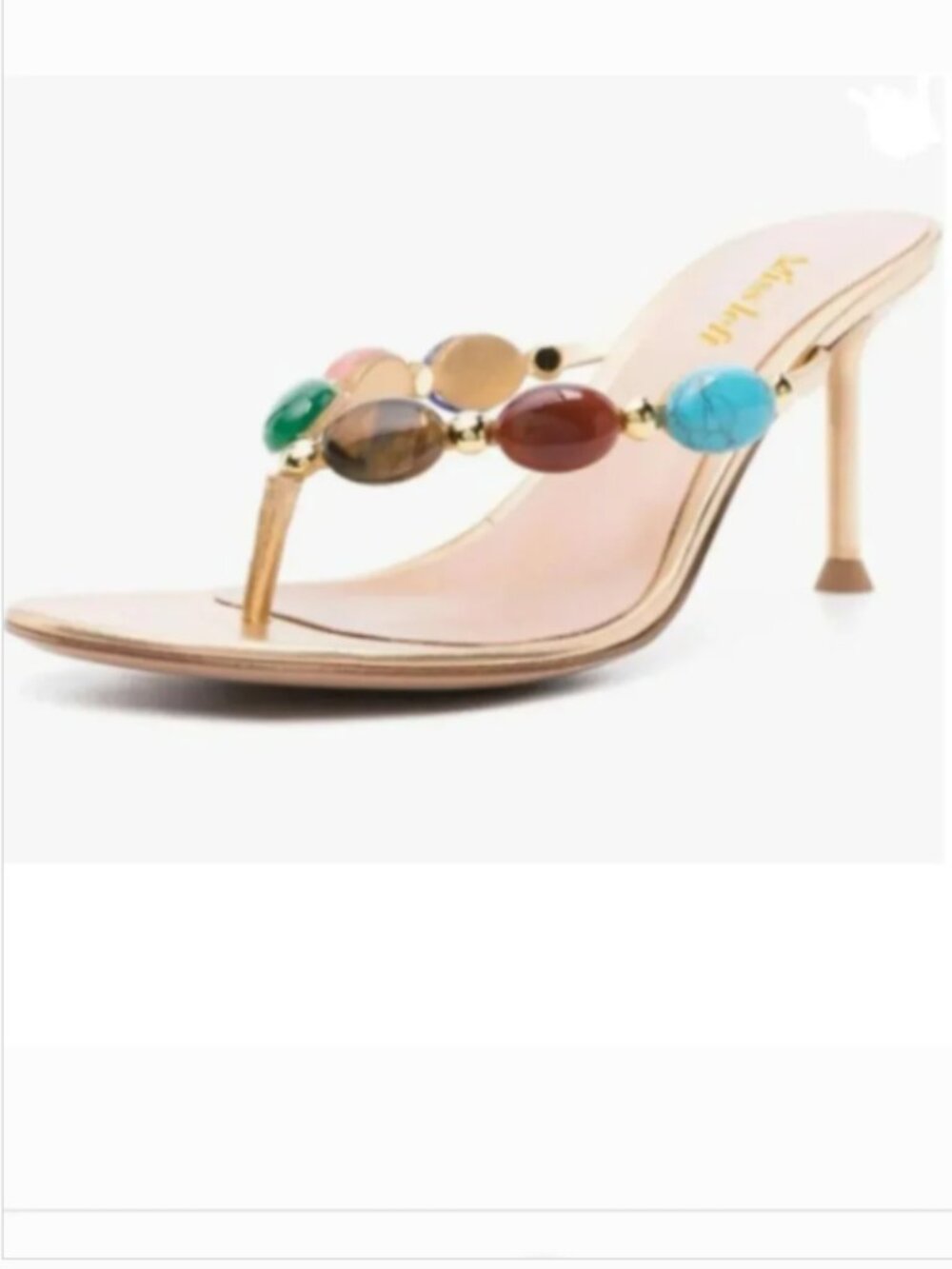 miss left Gold Jewelled Open Toe Flip Flop Thin High Heel Slip on Thong Sandals